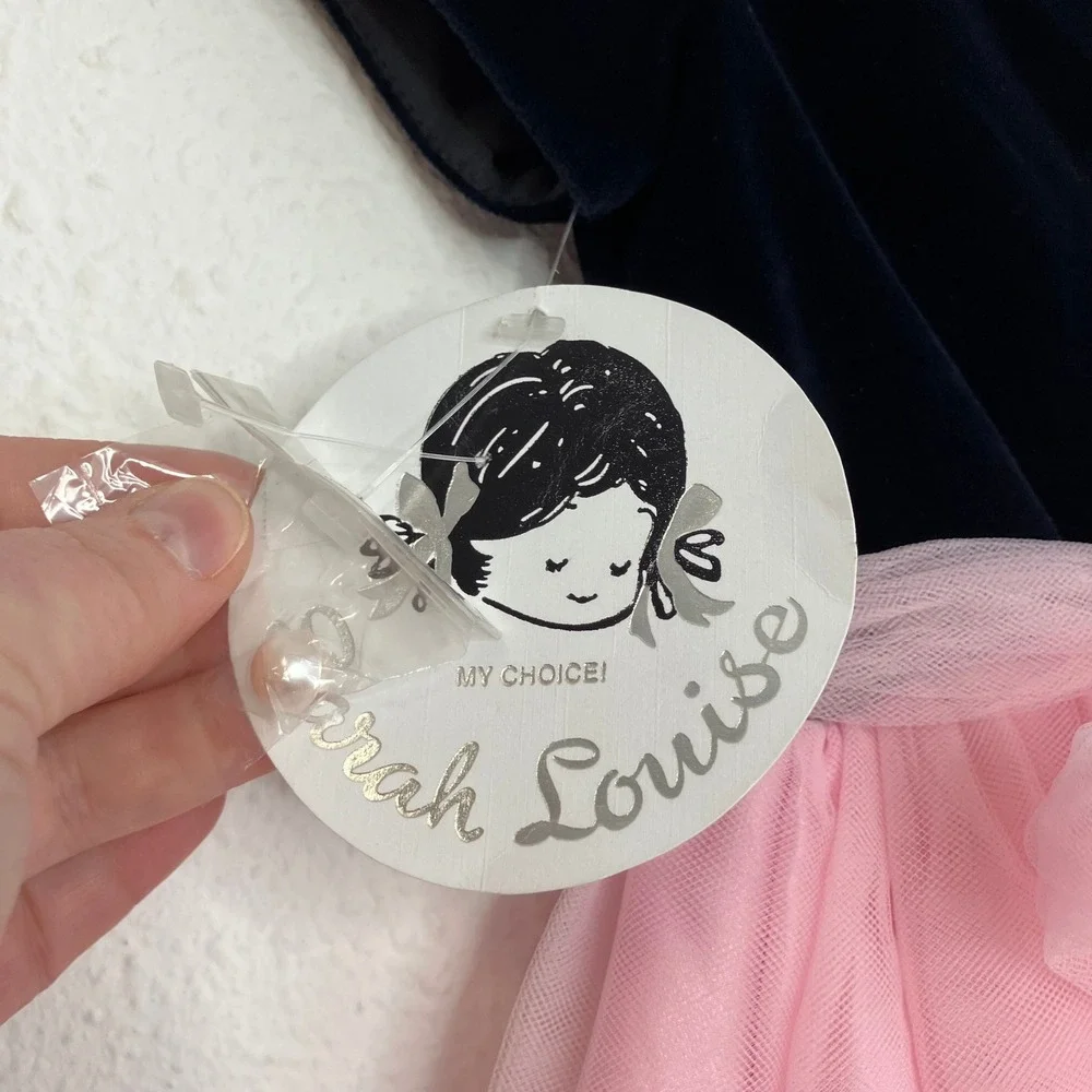 NWT Sarah Louise England Girls Dress Embroidered Navy Velvet Pink Tulle 2 yrs - Picture 7 of 14